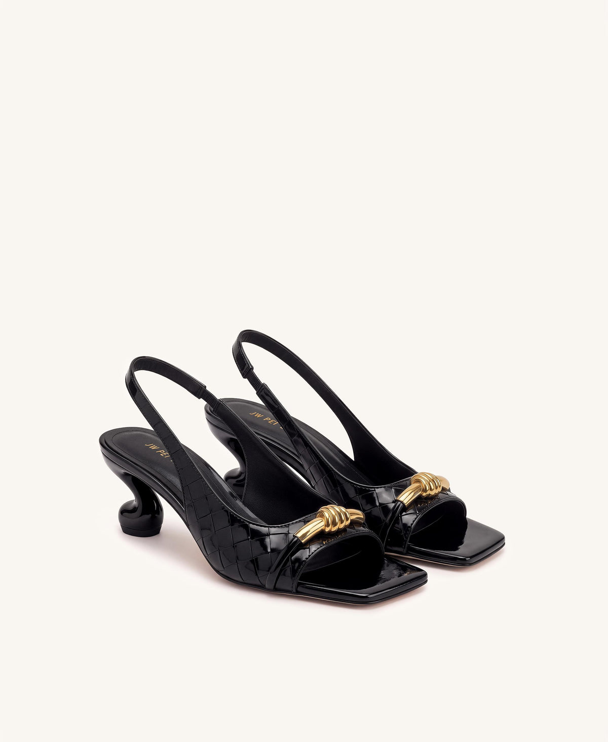 Lena Metal Rope Knot Woven Slingback Pumps - Black