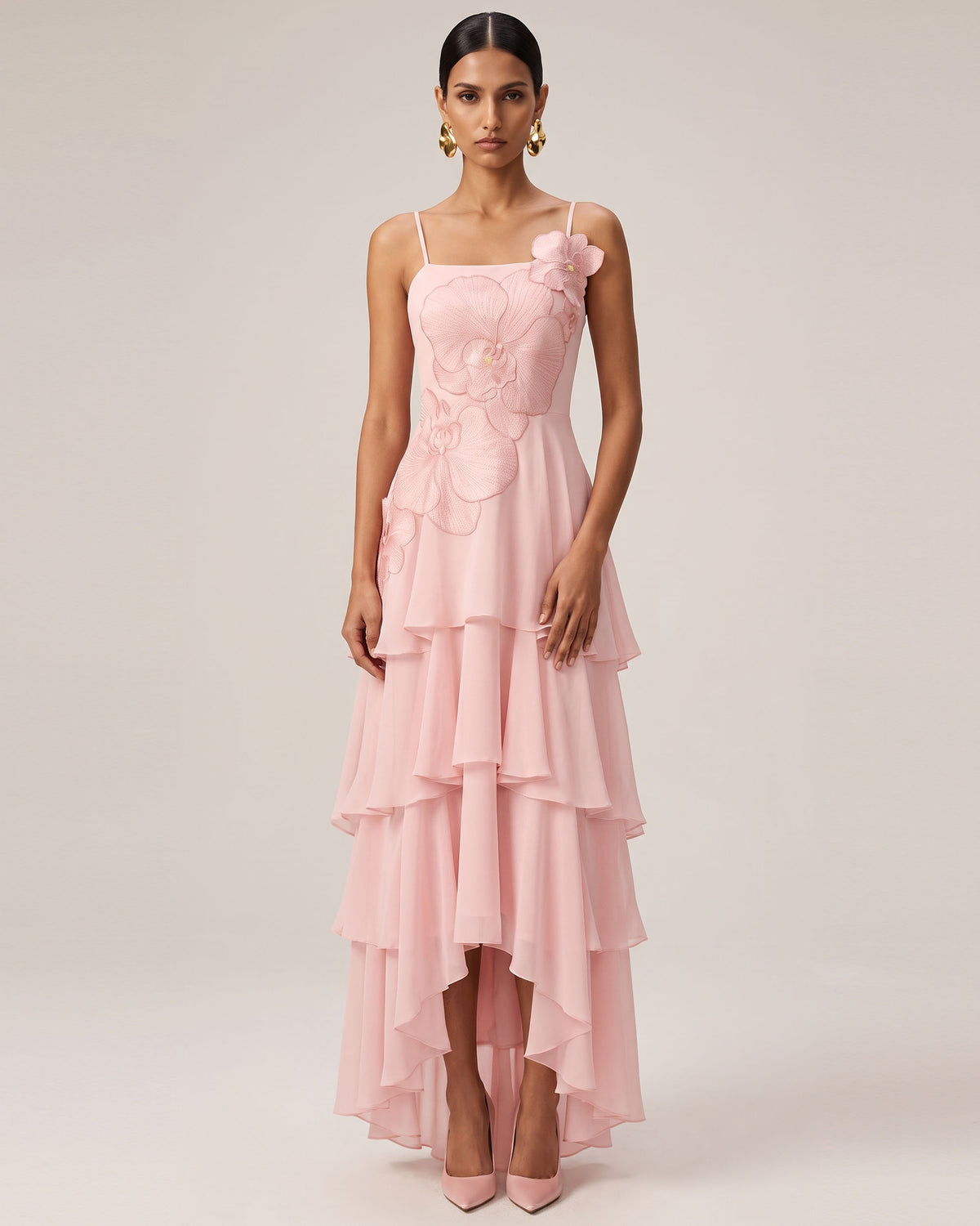 Orchid Embroidered Layered Maxi Dress - Pink