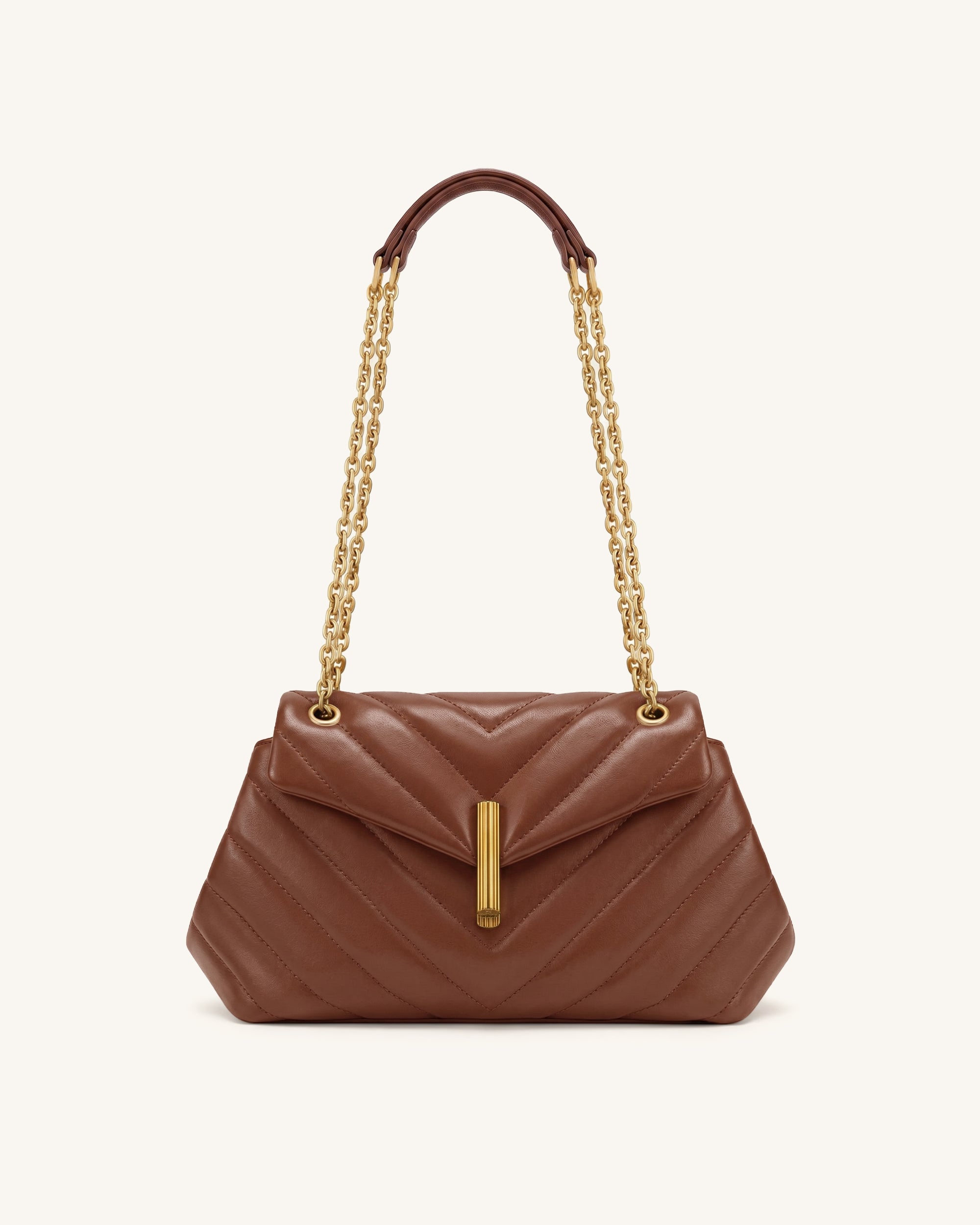 Valerie Quilted Chain Flap Shoulder Bag - Light Brown