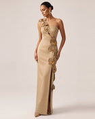 Orchid Embellished Cutout Slit Maxi Dress - Mocha Brown