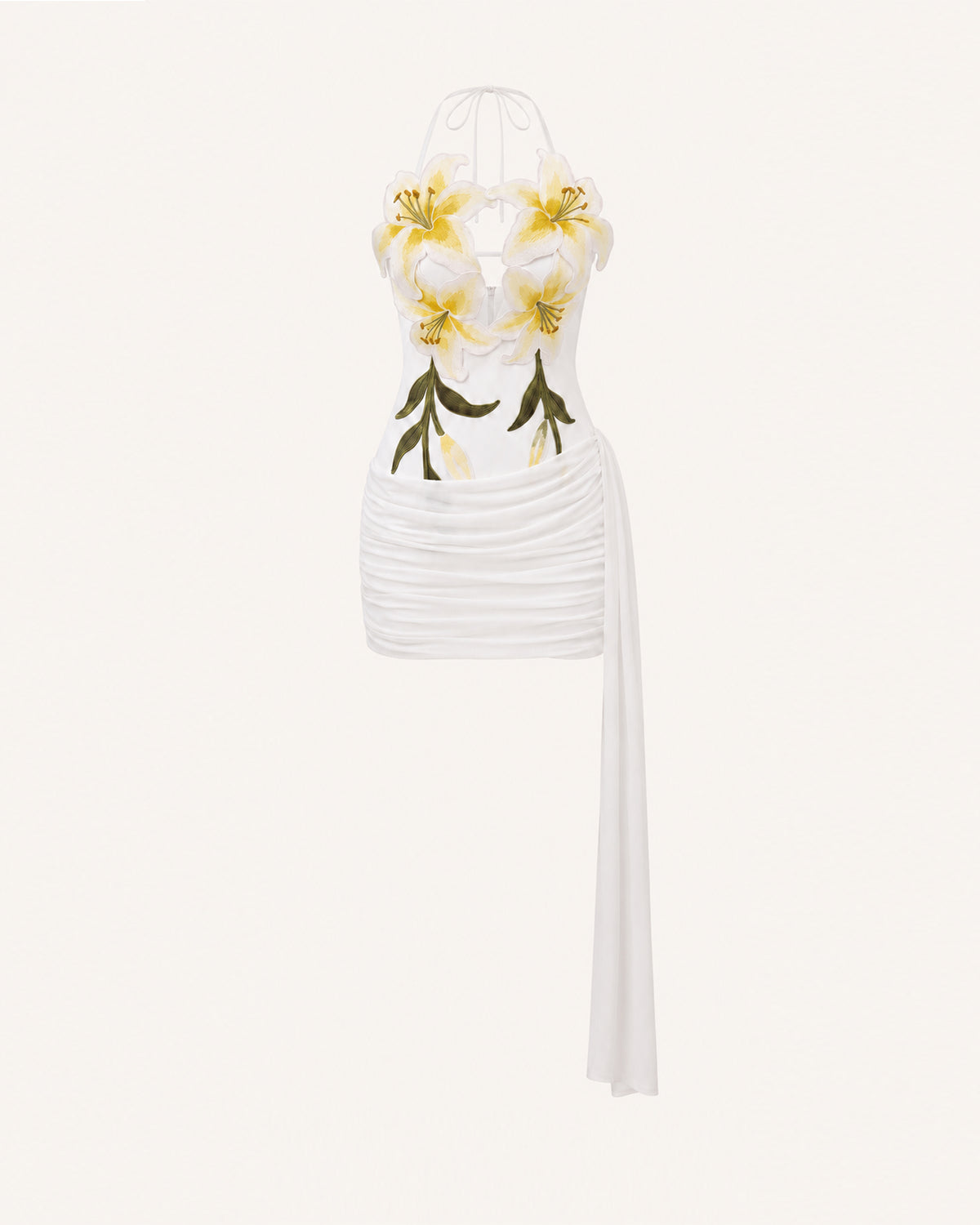 Lily Embroidered Cutout Halter Ruched Mini Dress - White