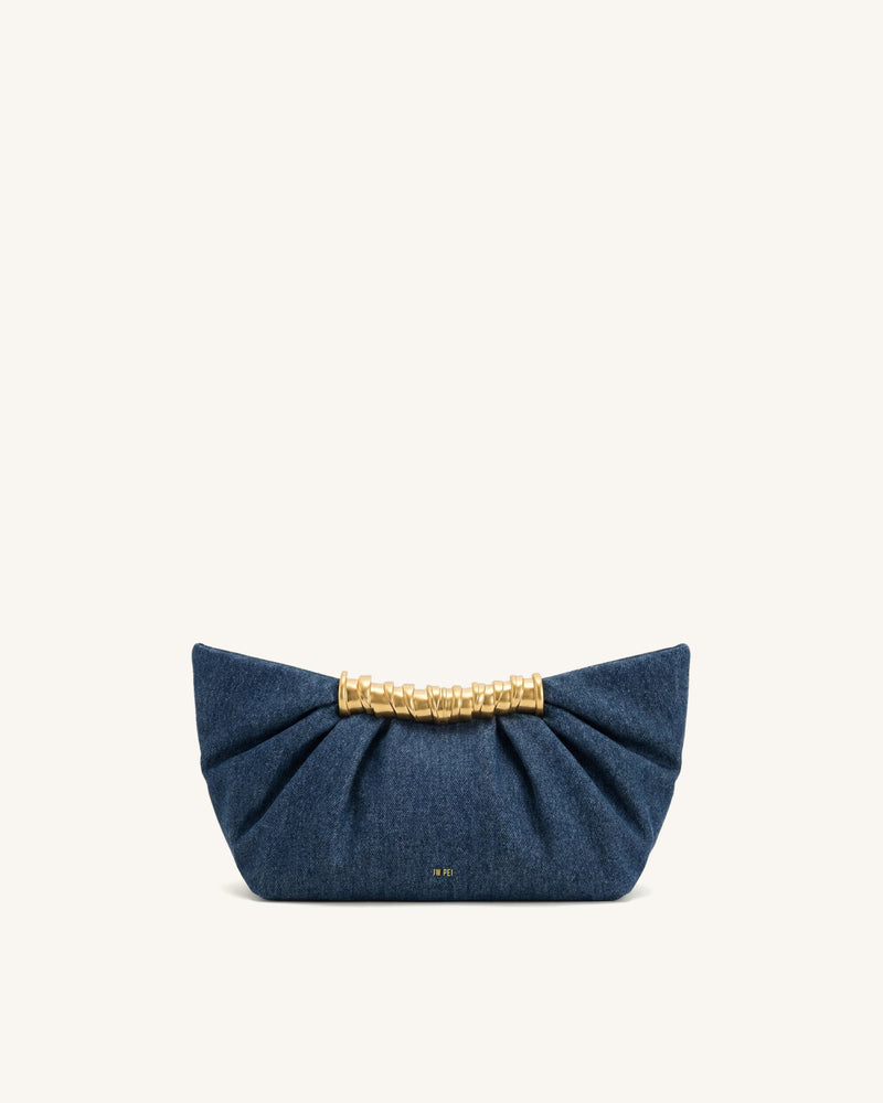 Leia Pleated Clutch - Dark Blue Denim