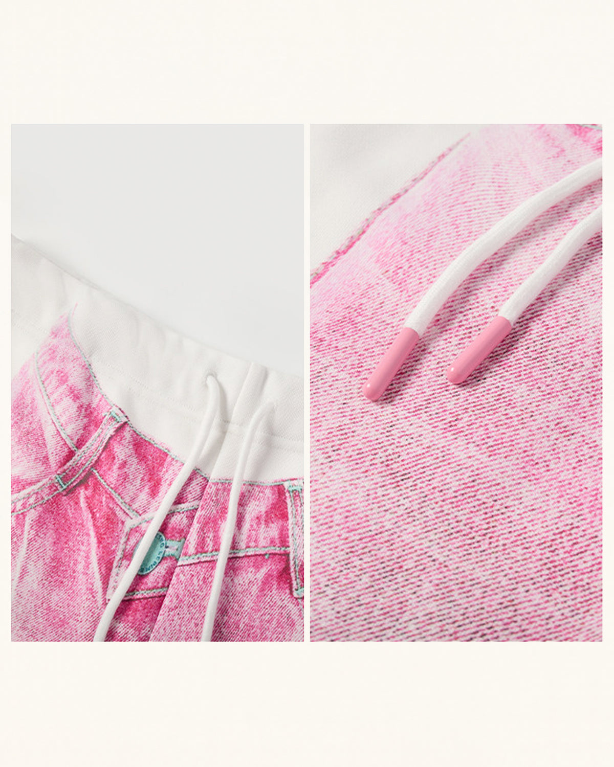 Printed Drawstring Wide Leg Pants - Pink and White