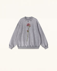 The Enchanted Rhinestone Rose Pullover - Washed Slate