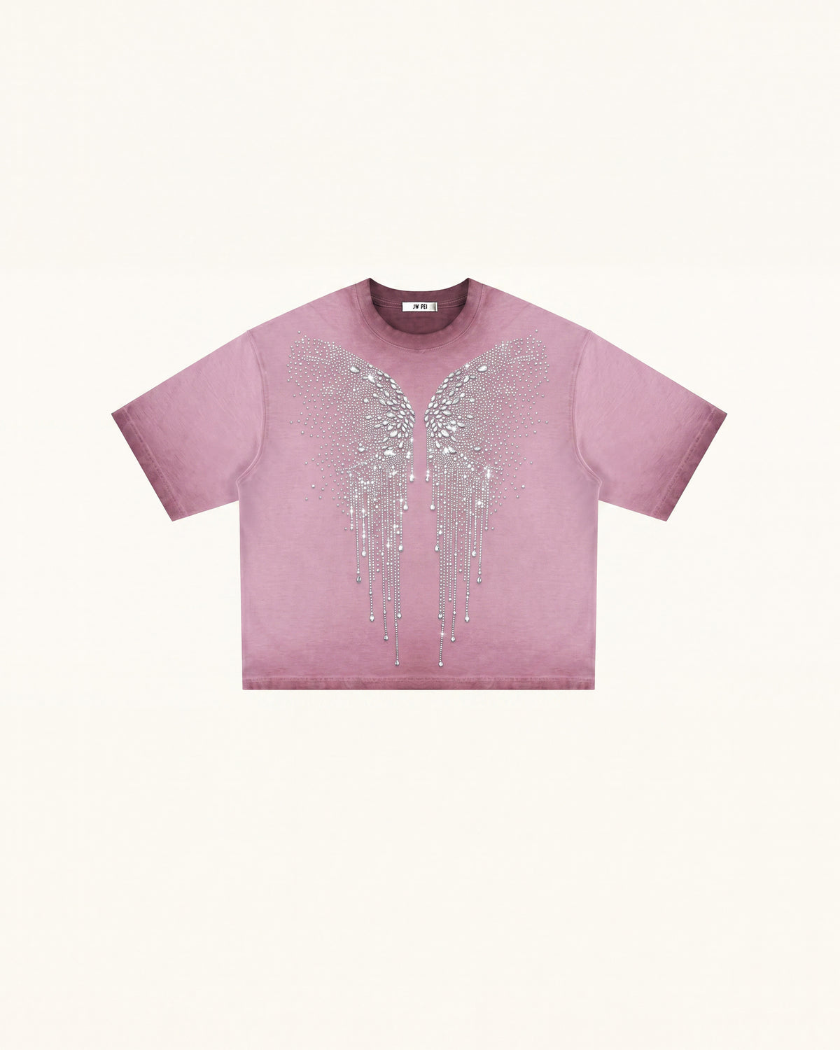 The Angelic Dripping Crystal Wings Tee - Dusty Rose