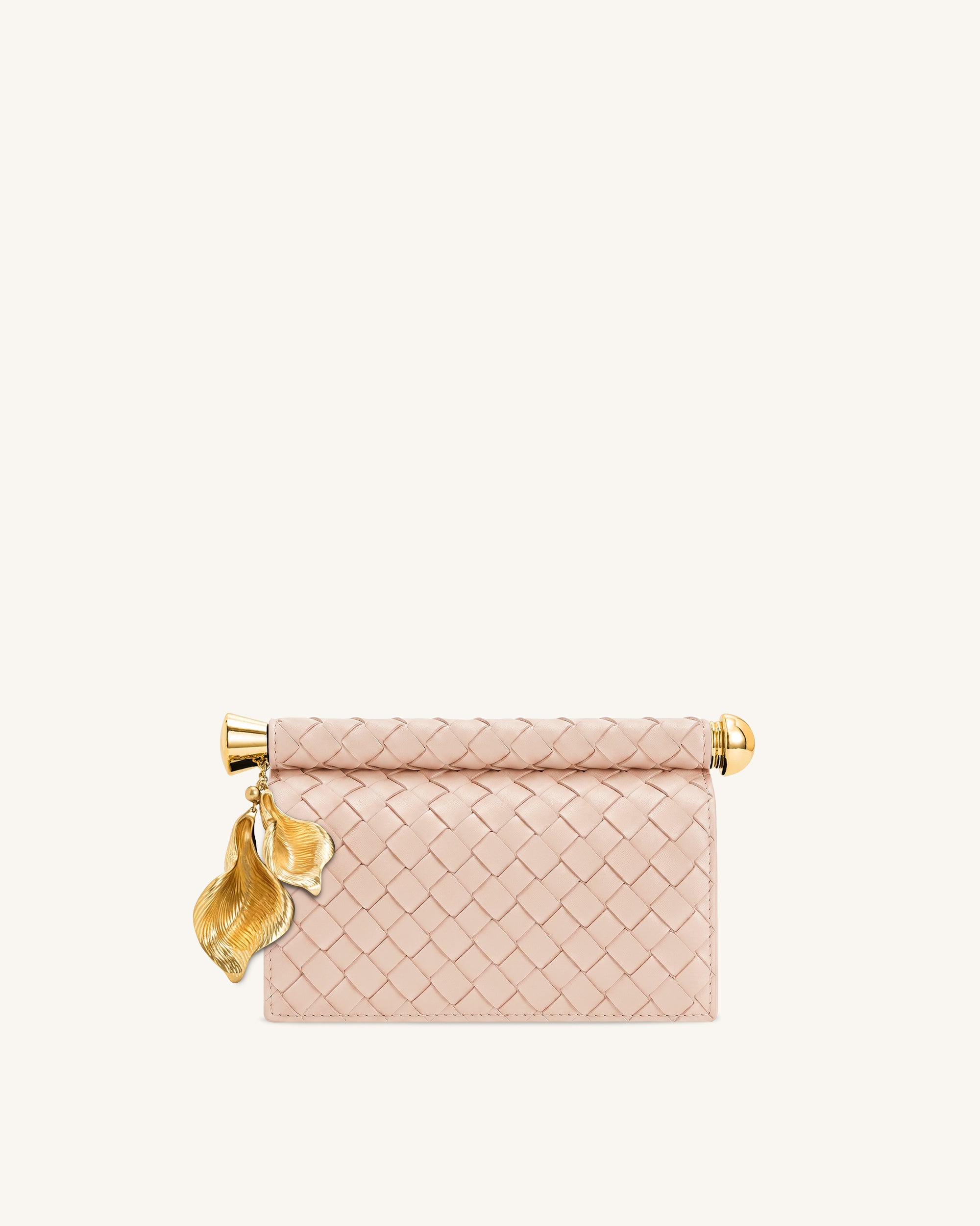 Holly Woven Metal Pendant Embellished Clutch - Nude Pink