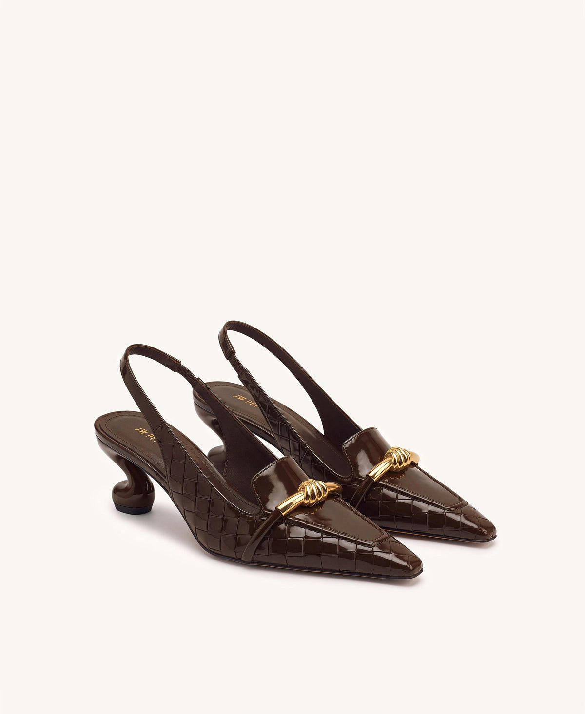 Lena Metal Rope Knot Woven Strap Slingback Pumps - Dark Brown