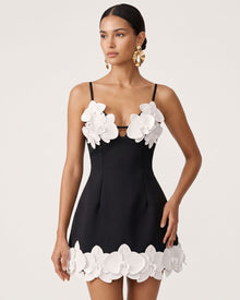 Orchid Embroidered Spaghetti Strap Mini Dress - Black