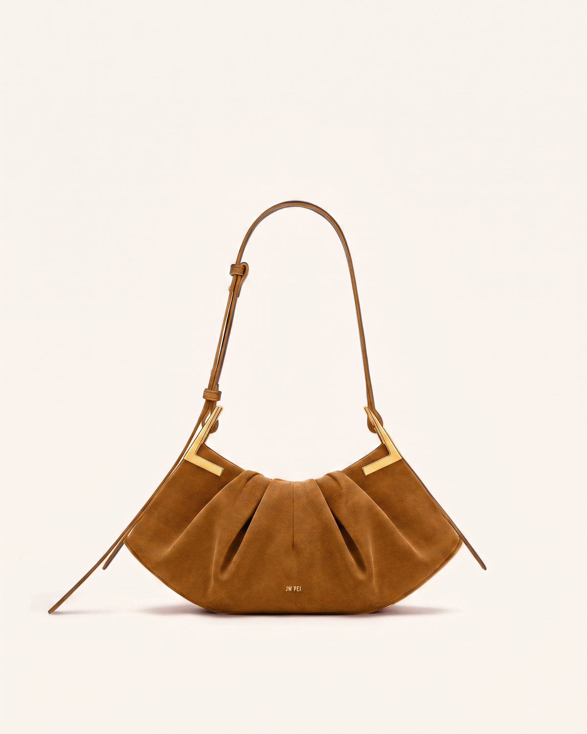 Amelia Faux Suede Pleated Shoulder Bag - Caramel Brown