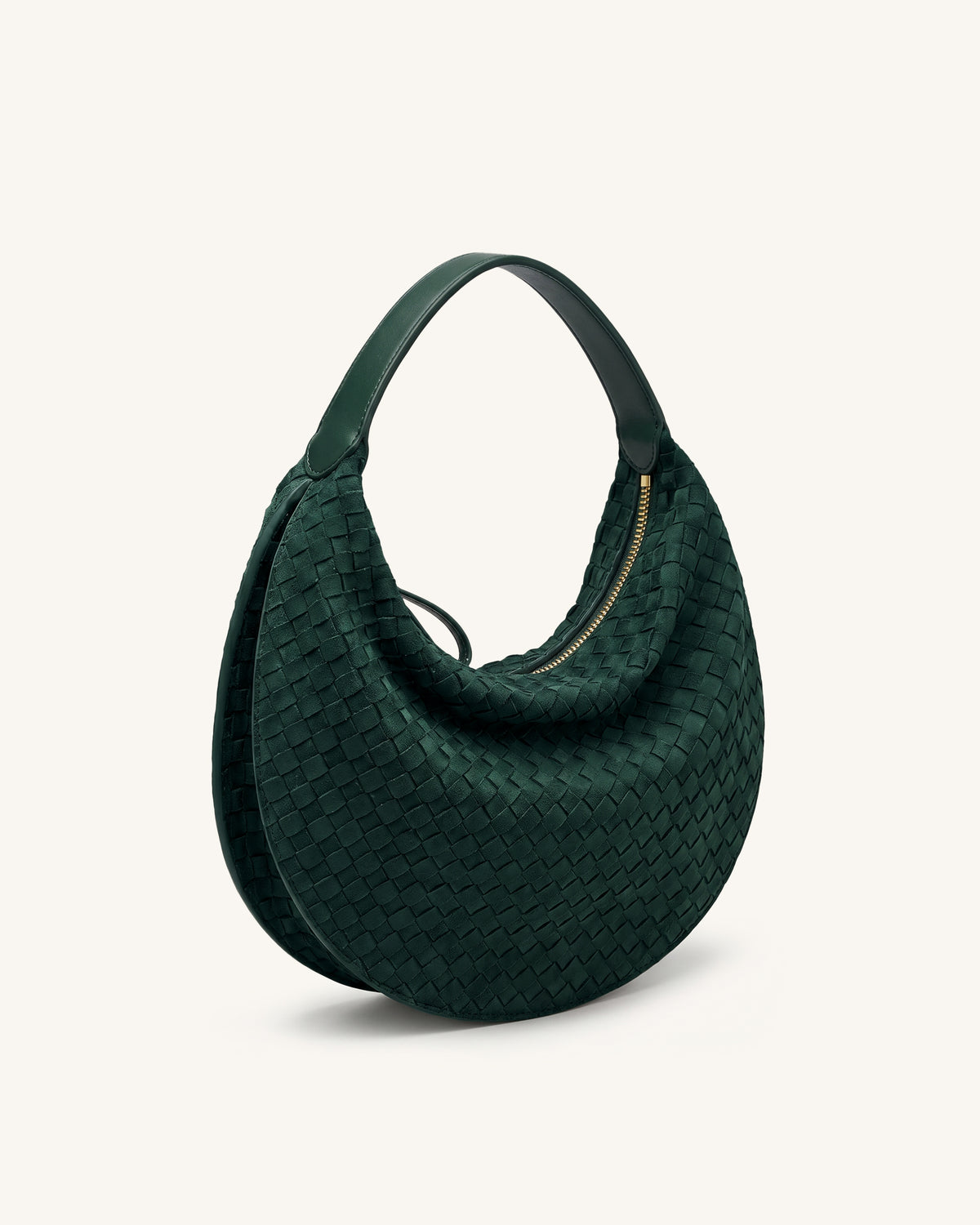 Nola Faux Suede Woven Crescent Shoulder Bag - Dark Green