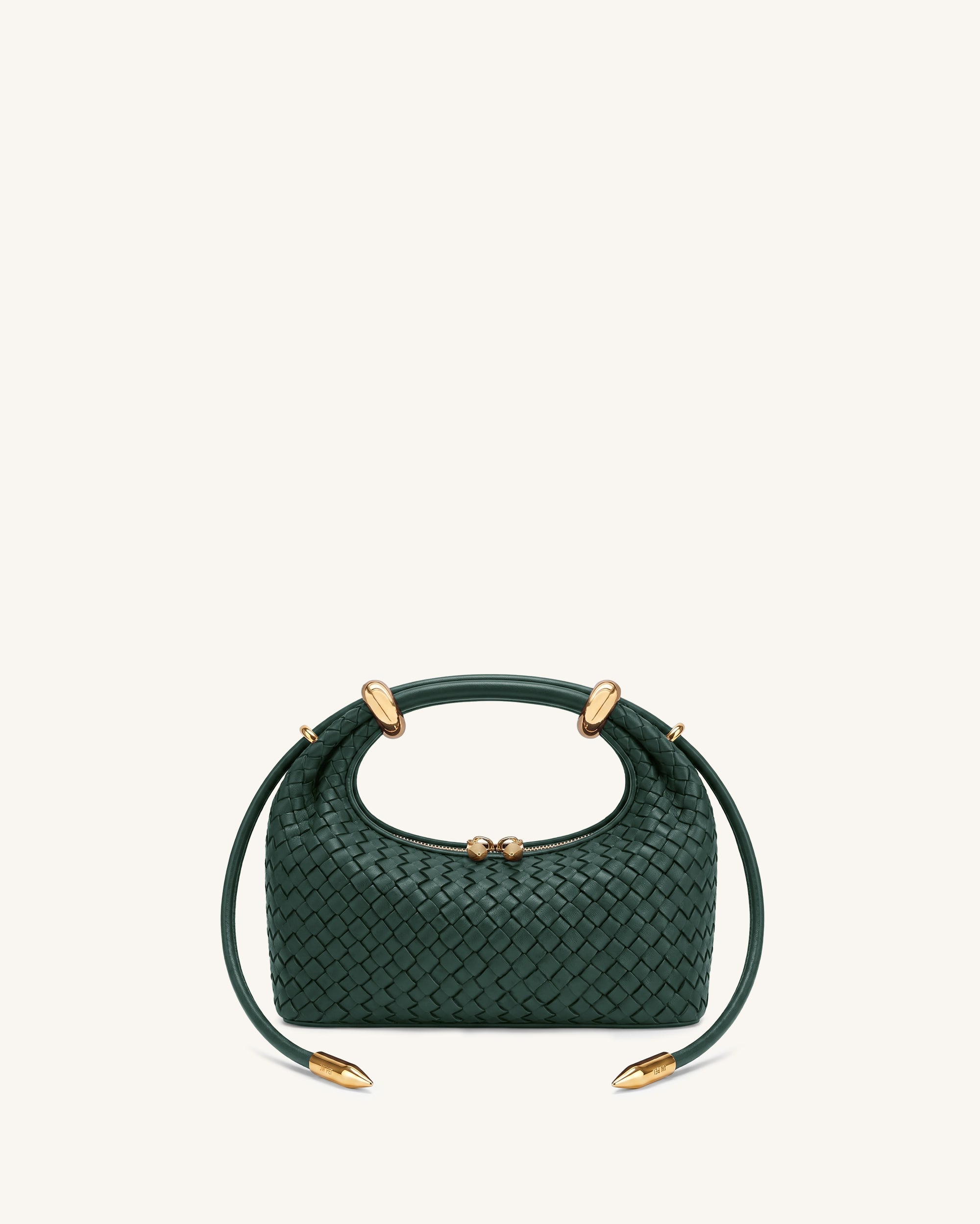 Ellie Woven Metal Ring Embellished Top Handle Bag - Dark Green