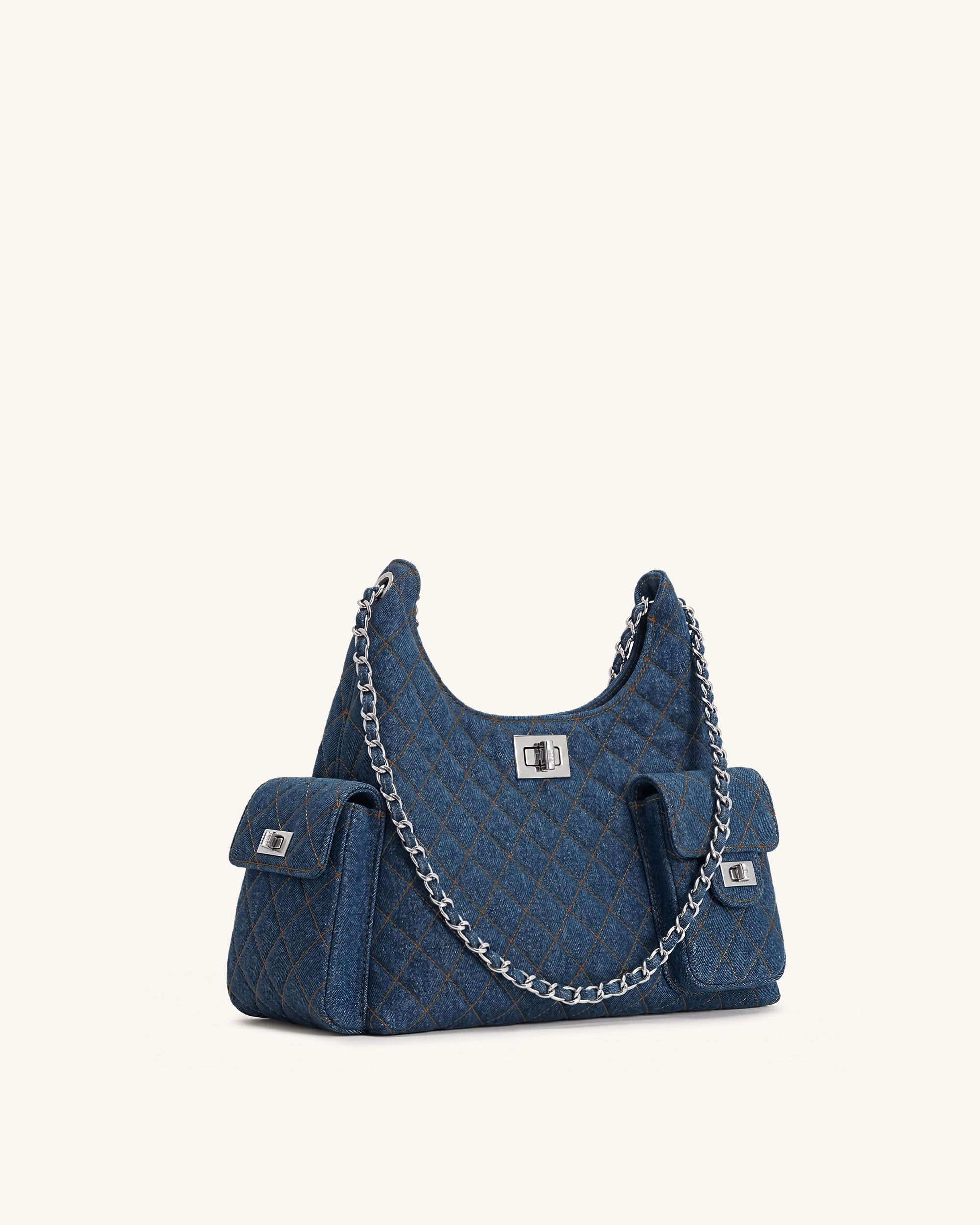 Vivian Quilted Chain Shoulder Bag - Dark Blue Denim