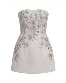 Floral Embroidered Strapless Corset Mini Dress - Light Gray