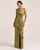 Orchid Embellished Cutout Slit Maxi Dress - Yellowish Green