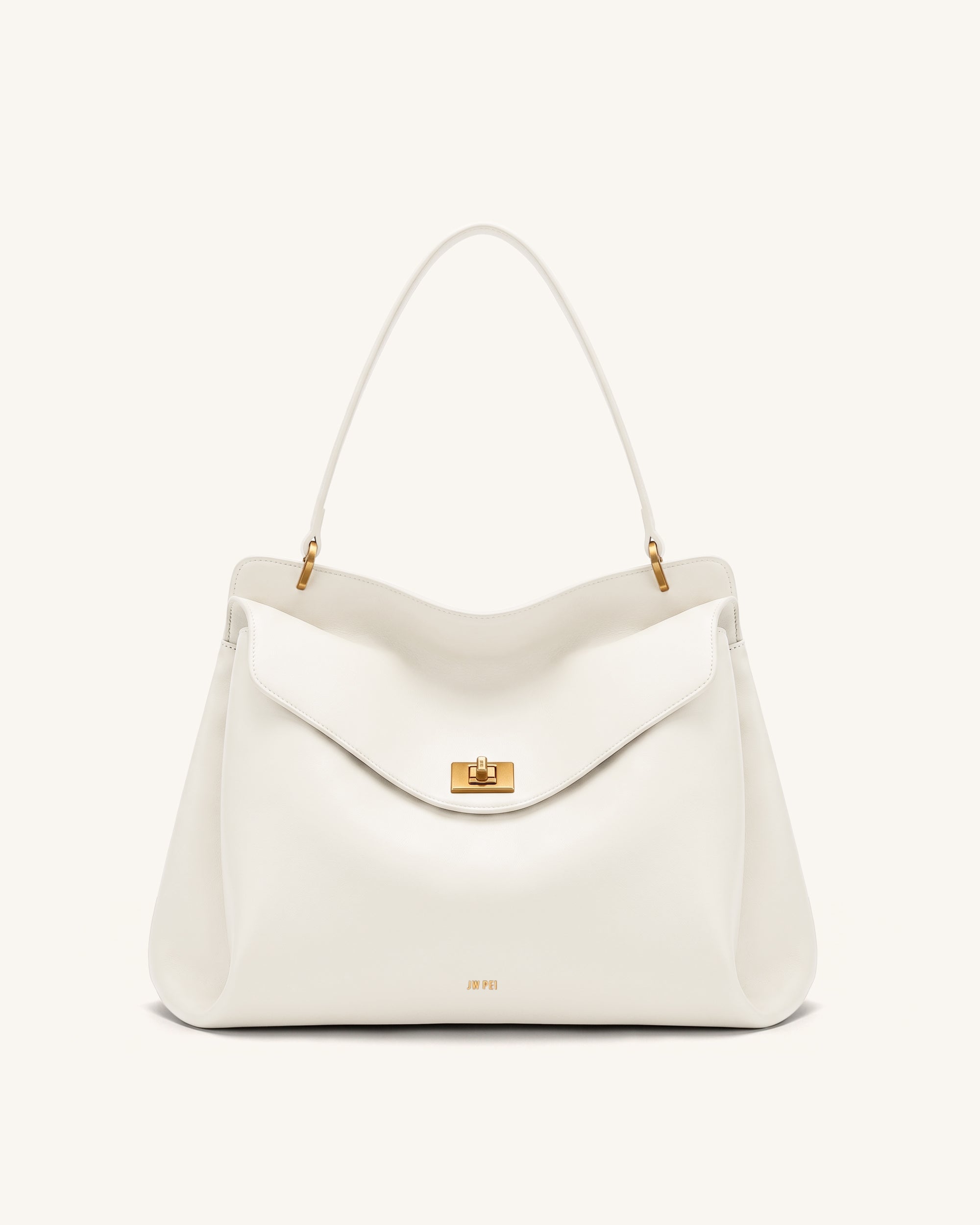 Lucia Turn-Lock Shoulder Bag - White