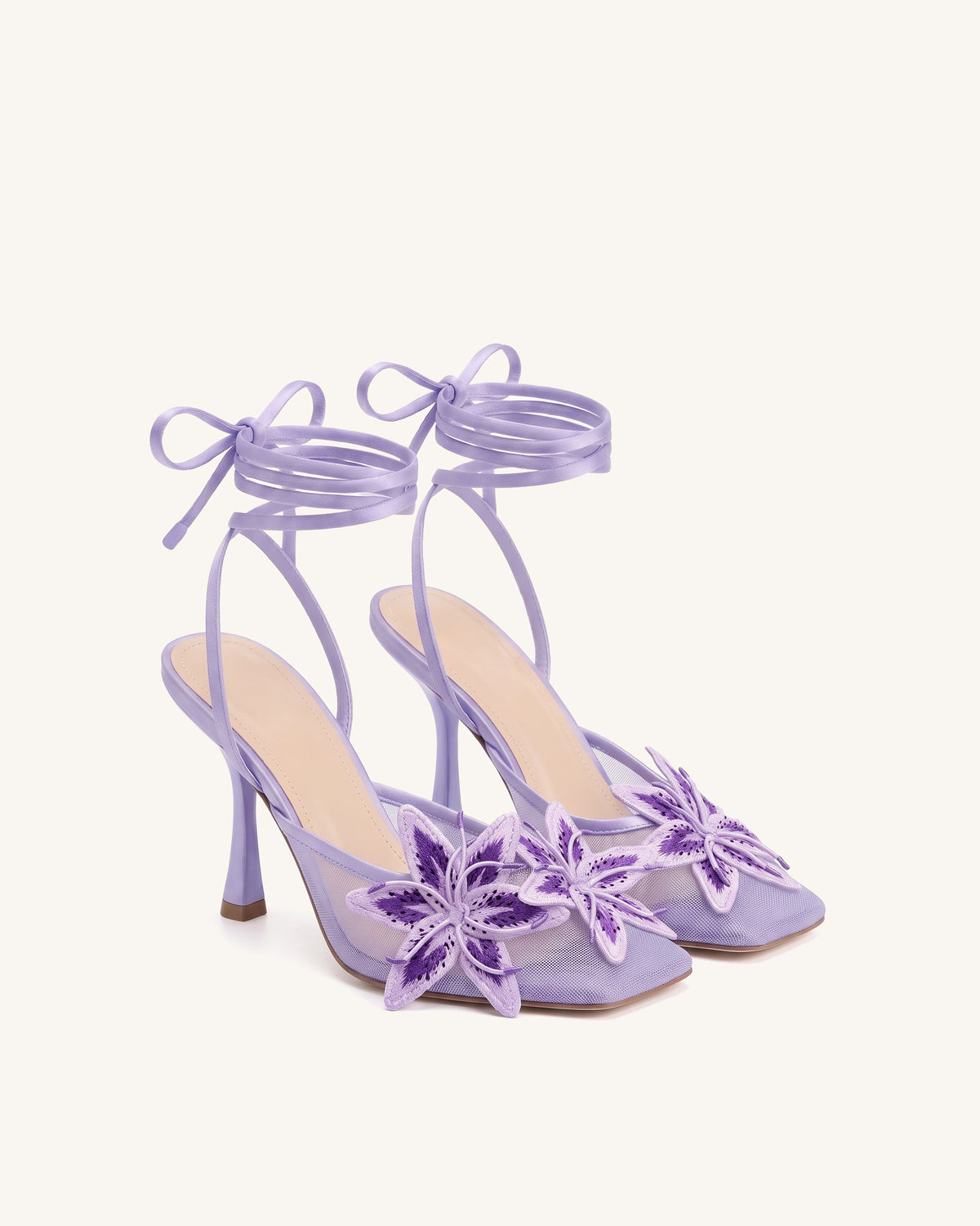Isadora Lily Floral Mesh Lace-Up Stiletto Sandals - Lavender