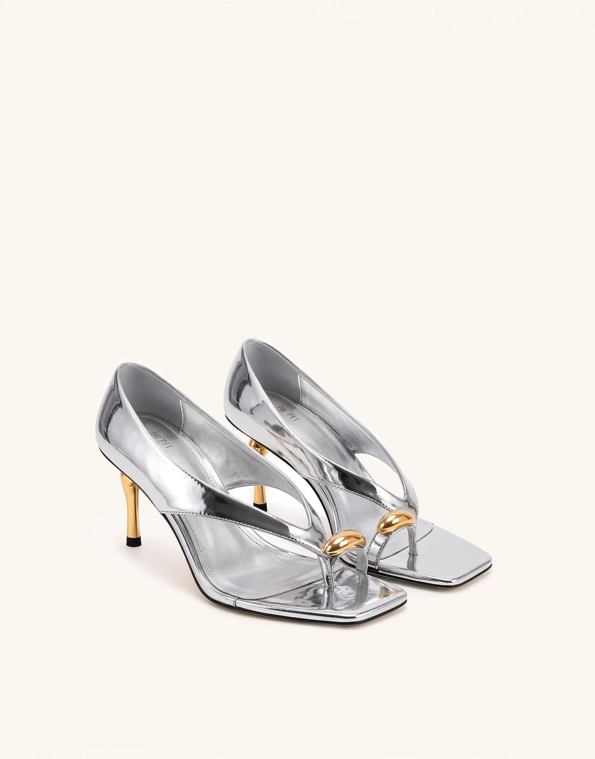 Noemi Wide Strap Square-Toe Metal Accent Sandals - Metallic Silver