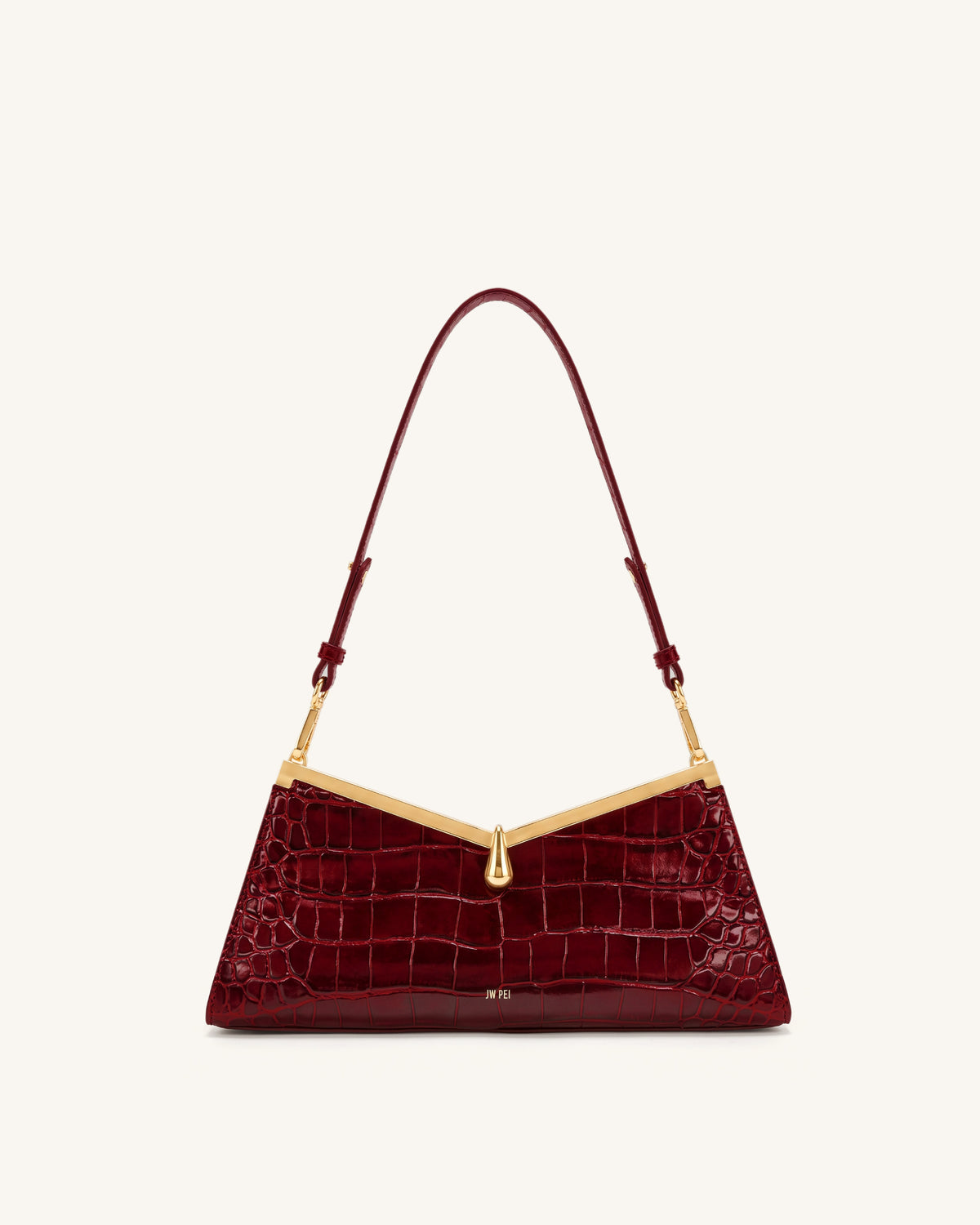 Nerina V-Frame Shoulder Bag - Dark Red Croc