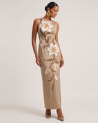 Lily Floral Print Sleeveless Column Maxi Dress - Mocha Brown
