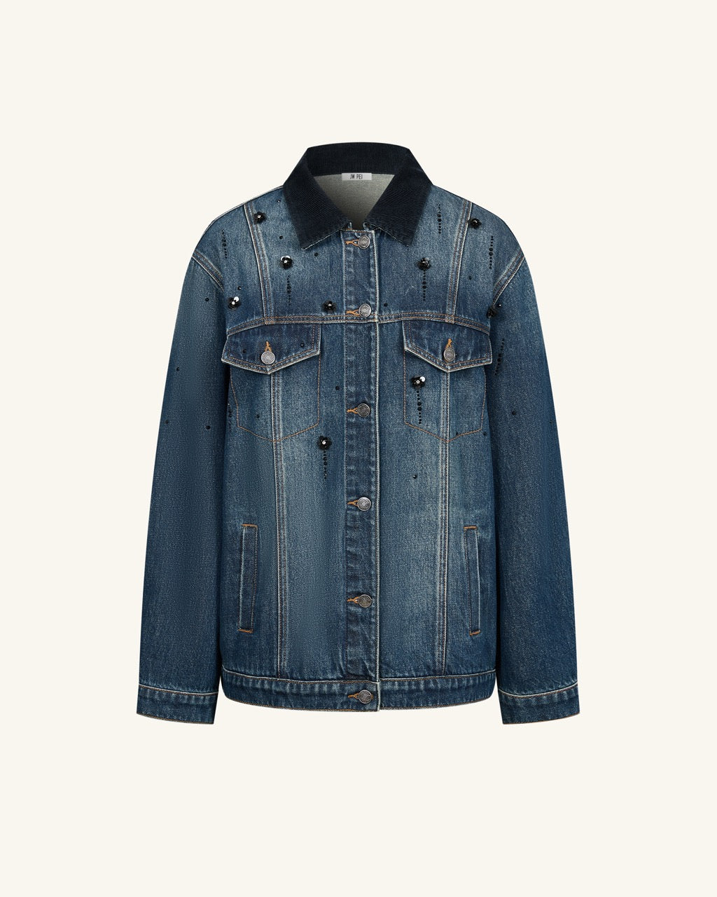 The Rebel Black Floral Studded Denim Jacket - Retro Denim
