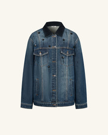 The Rebel Black Floral Studded Denim Jacket - Retro Denim