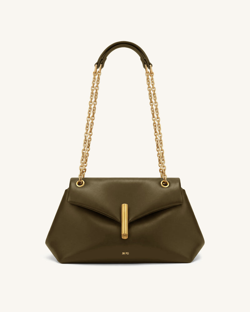 Valerie Chain Flap Shoulder Bag - Dark Olive Green