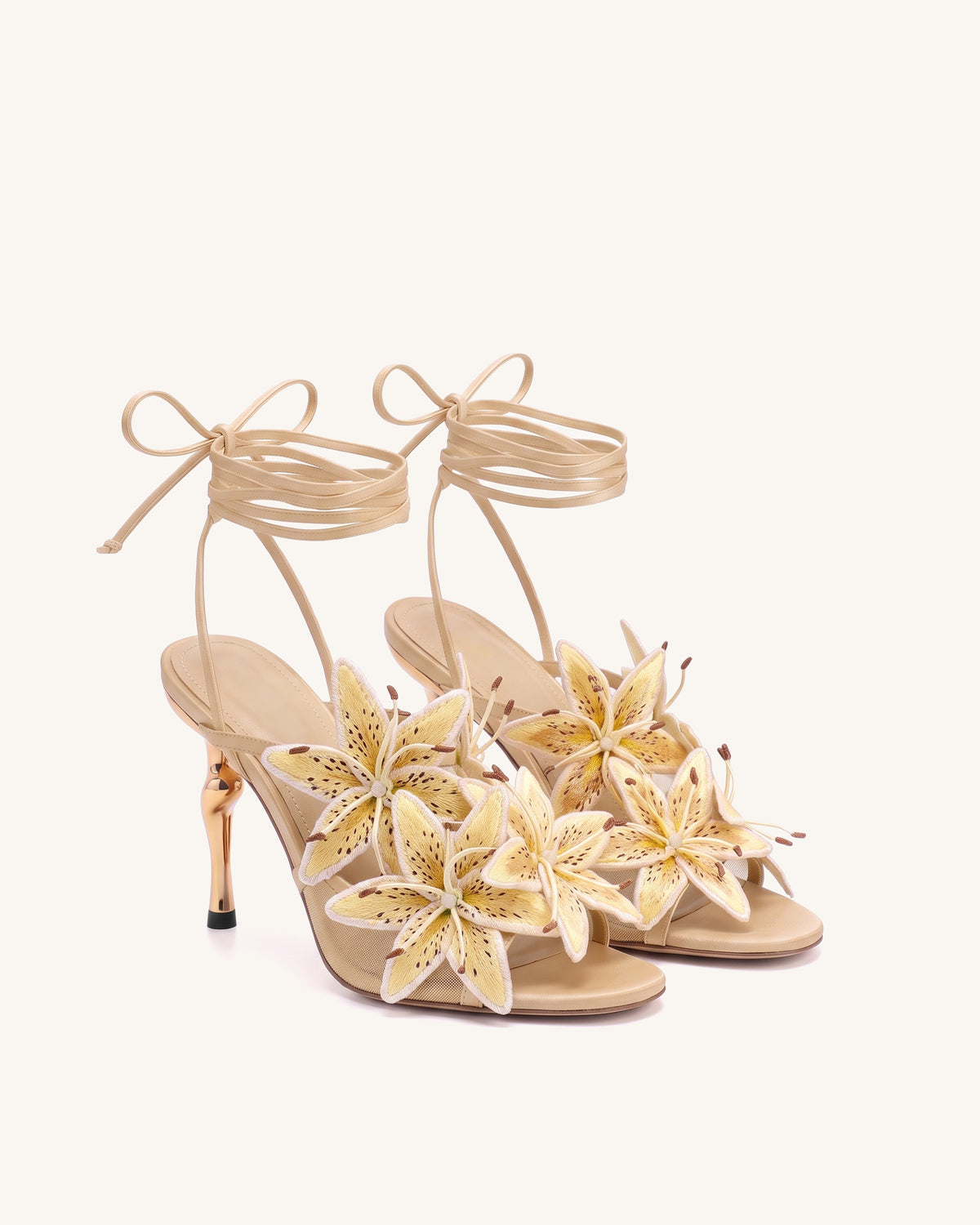 Isadora Lily Floral Lace-Up Stiletto Sandals - Apricot