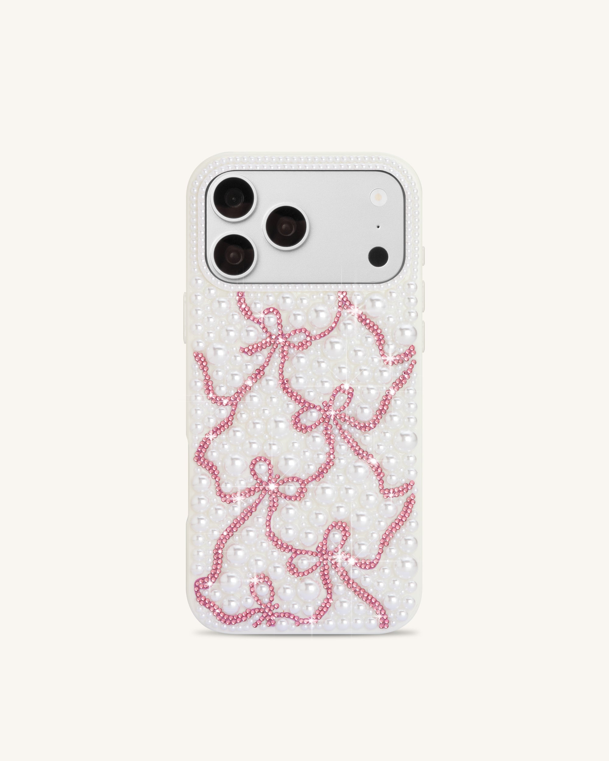 Pearl Artificial Crystal Ribbon Bow Phone Case - White