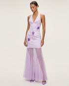Orchid Embroidered Sheer Hem Halter Maxi Dress - Lanvender