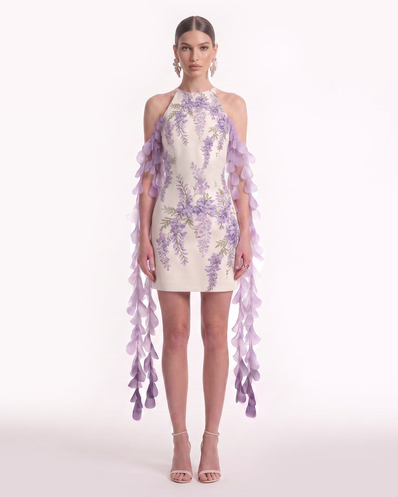 Wisteria Petal Halter Mini Dress - Ivory