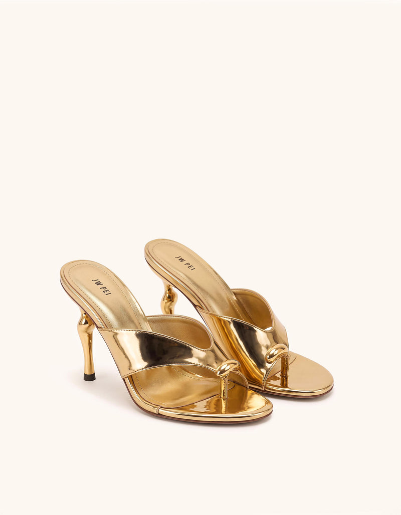 Noemi Cutout Square-Toe Metal Accent Sandals - Metallic Gold