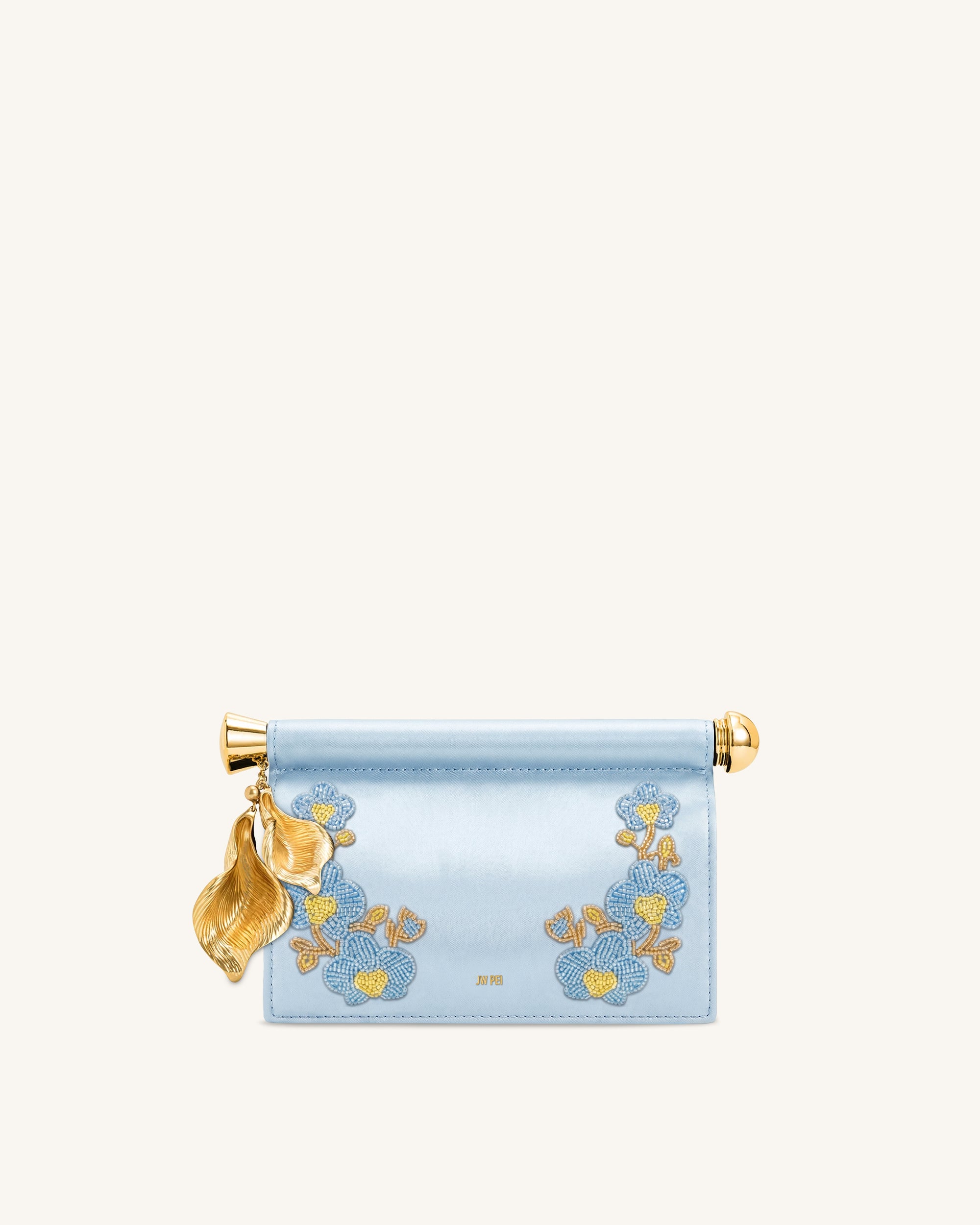 Holly Beaded Orchid Metal Pendant Embellished Clutch - Light Blue