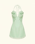 Flower Embroidered Mini Dress - Light Mint Green