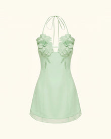 Flower Embroidered Mini Dress - Light Mint Green