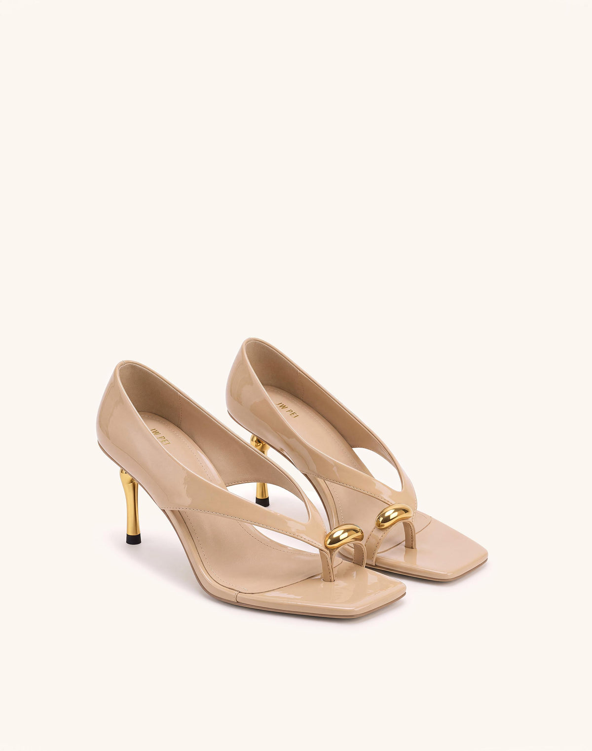 Noemi Wide Strap Square-Toe Metal Accent Sandals - Nude