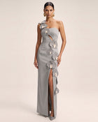 Orchid Embellished Cutout Slit Maxi Dress - Grey