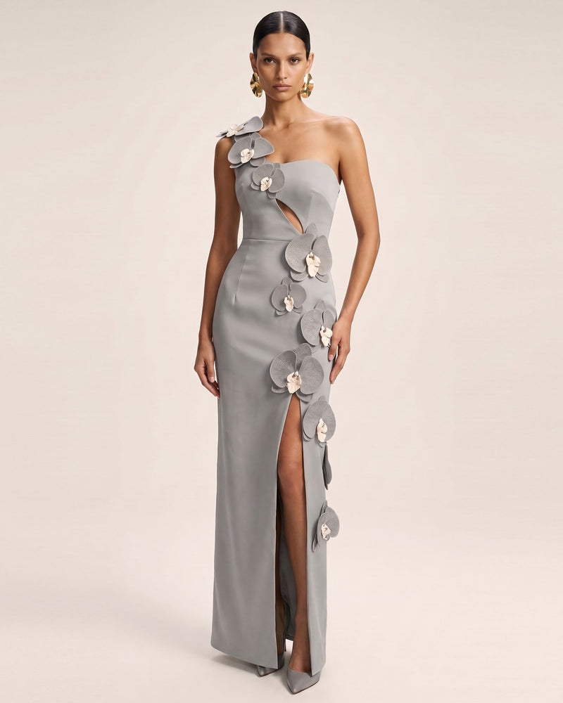 Orchid Embellished Cutout Slit Maxi Dress - Grey