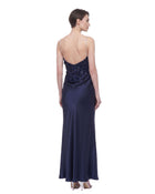 Floral Embellished Cowl-Neck Open-Back Satin Maxi Dress - Navy