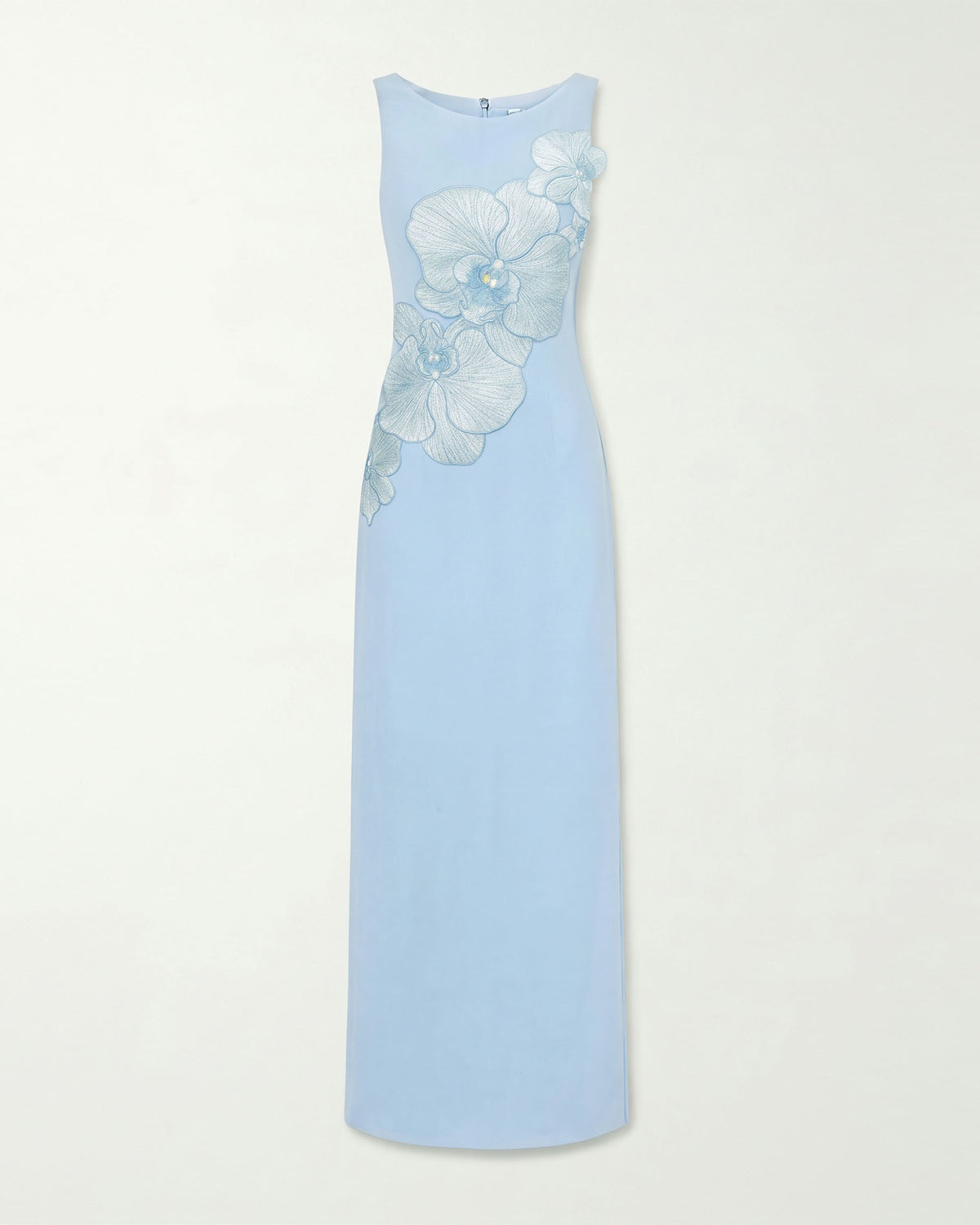 Orchid Embroidered Crew Neck Fitted Maxi Dress - Light Blue