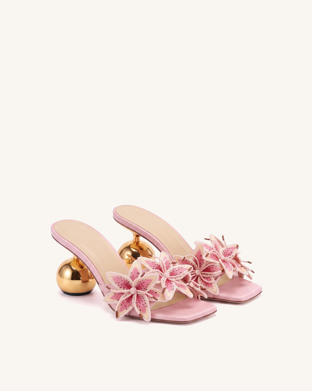 Isadora Lily Floral Sculptural-Heel Mules - Pink