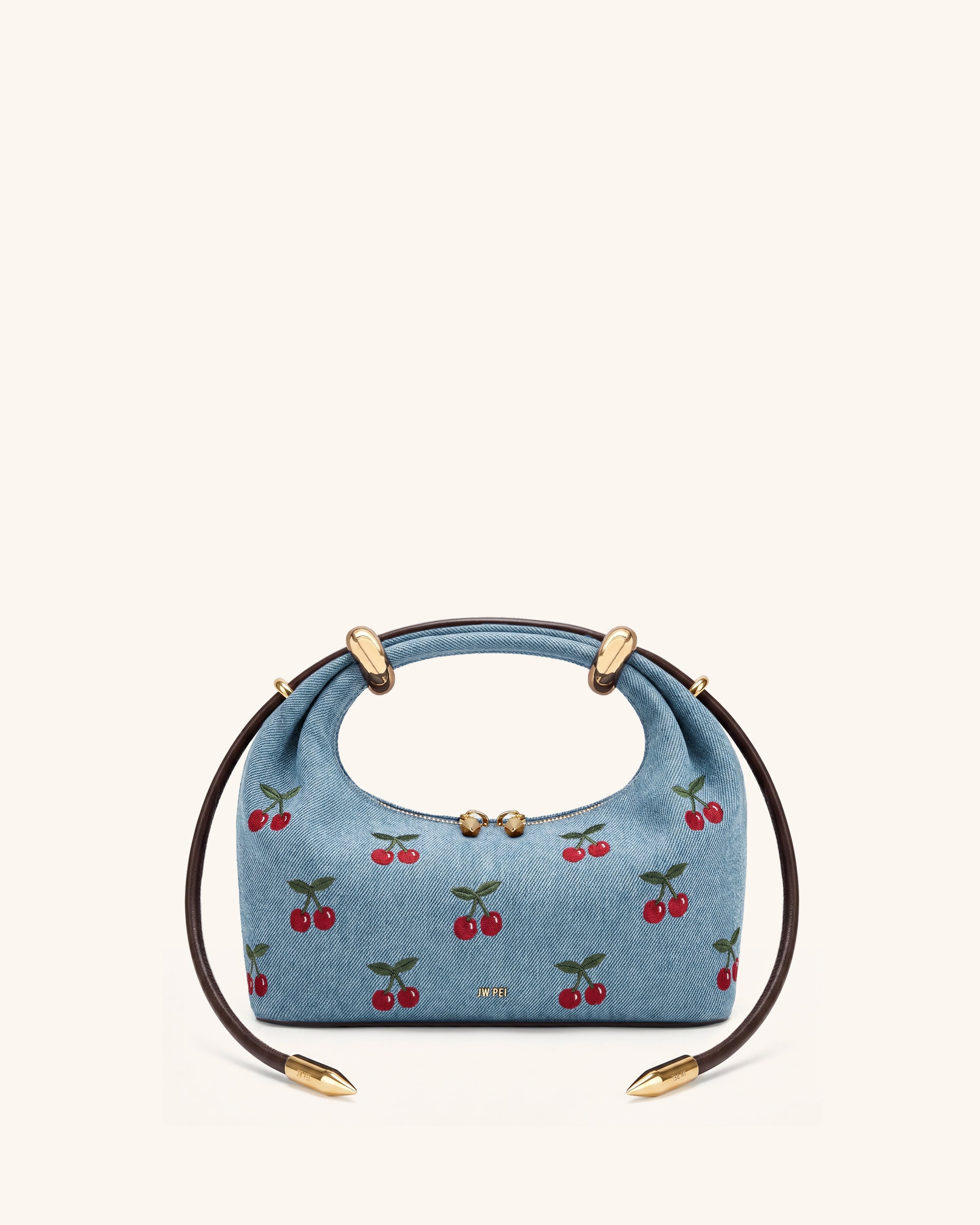 Ellie Embroidery Metal Ring Embellished Top Handle Bag - Light Blue Denim