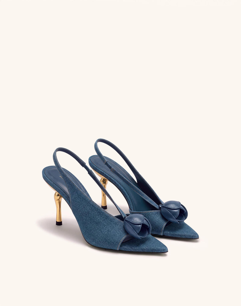Amara 3D Tulip Slingback Heels - Denim Blue