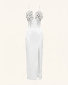 3D Floral Slit Maxi Dress - White