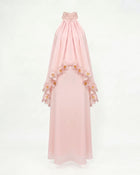Orchid Embroidered Trim Ruched Halter Maxi Dress - Blush Pink