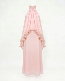 Orchid Embroidered Trim Ruched Halter Maxi Dress - Blush Pink