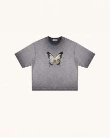 The Radiant 3D Pearl Butterfly  Tee - Acid Charcoal