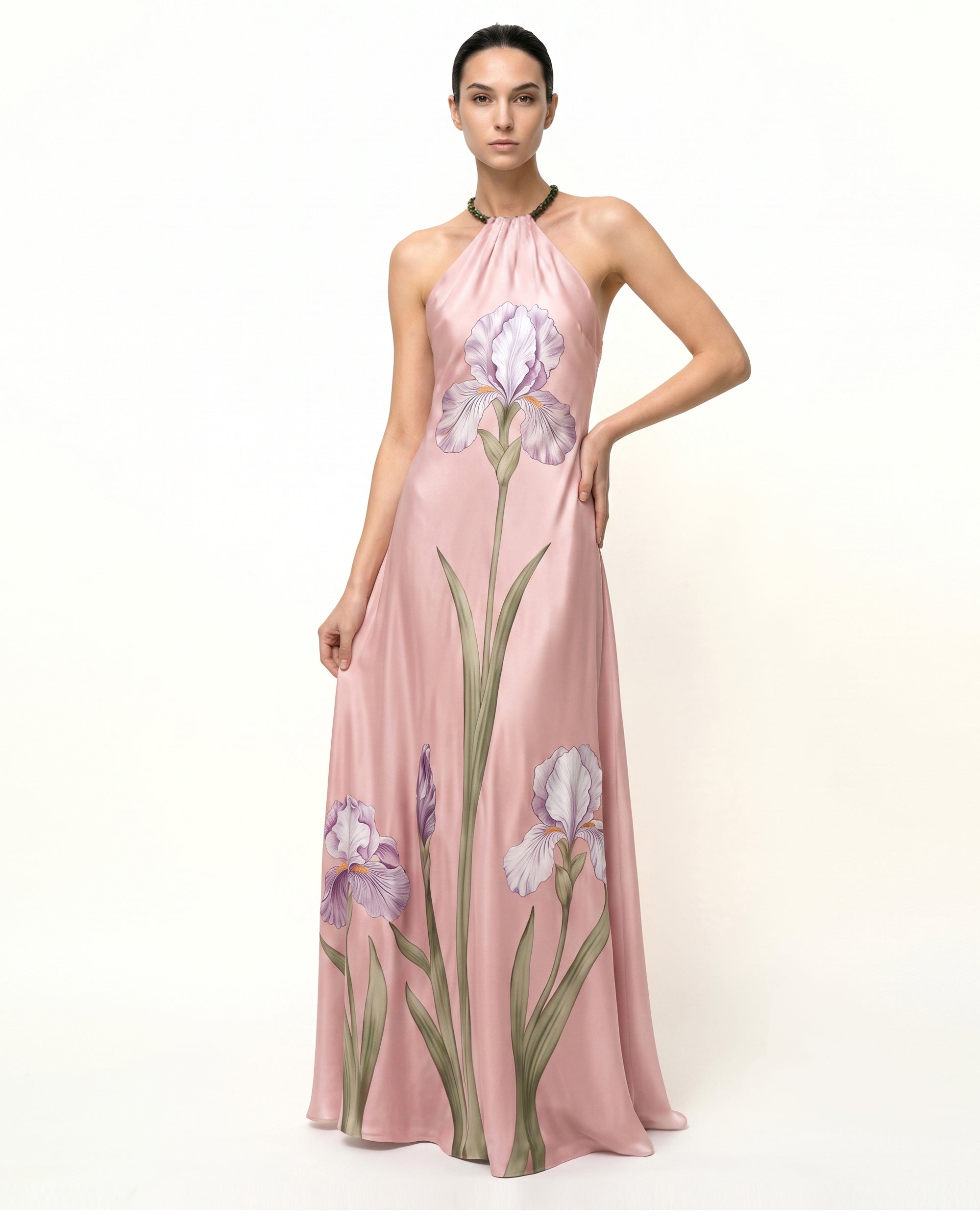 Iris Floral Print Halter Maxi Dress - Blush