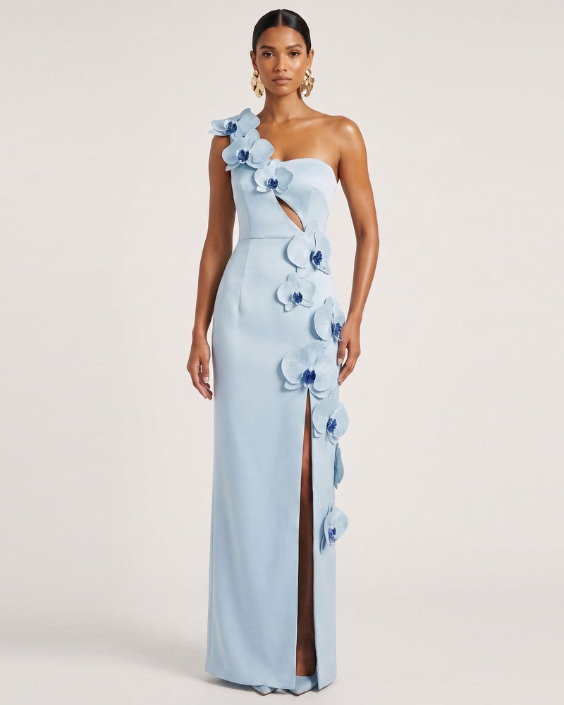 Orchid Embellished Cutout Slit Maxi Dress - Light Blue