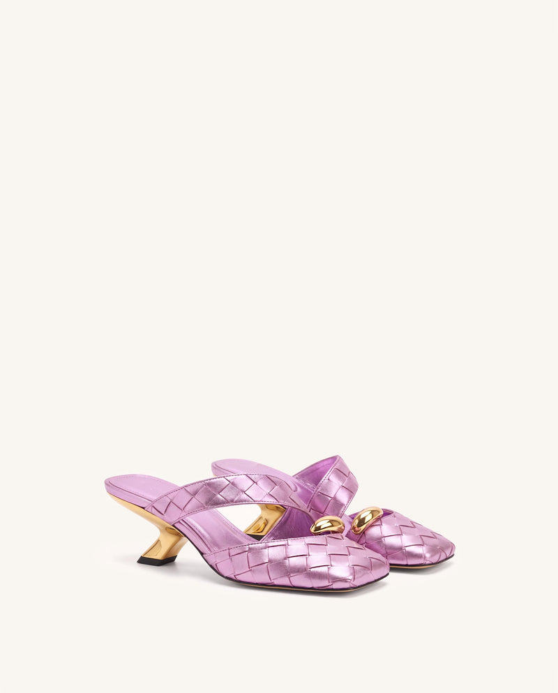 Noemi Woven Hardware Closed-Toe Mules - Metallic Purple