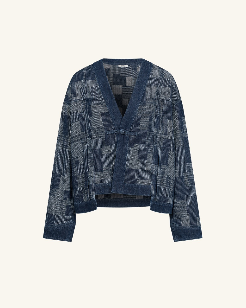 The Zen Sashiko Patchwork Frog Button Cardigan - Mosaic Blue